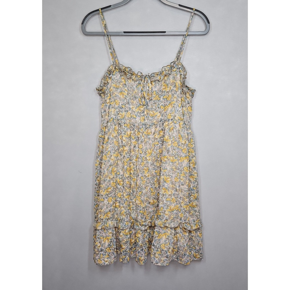 Dress Forum Womens Yellow Floral Sleeveless Ruffle Mini Dress Size Medium